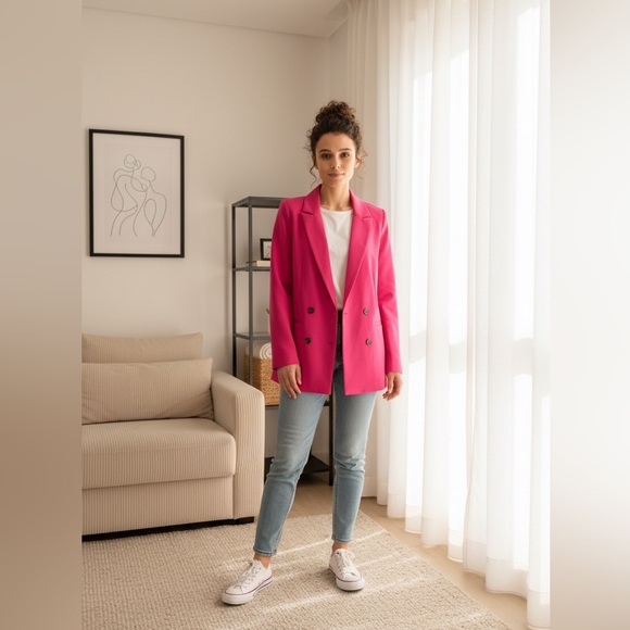 Forever 21 • Fuchsia, Long Sleeve Double Breast M - Picture 2 of 4